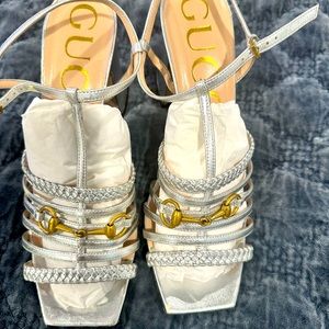 Gucci Ketty Metallic  Leather Sandals